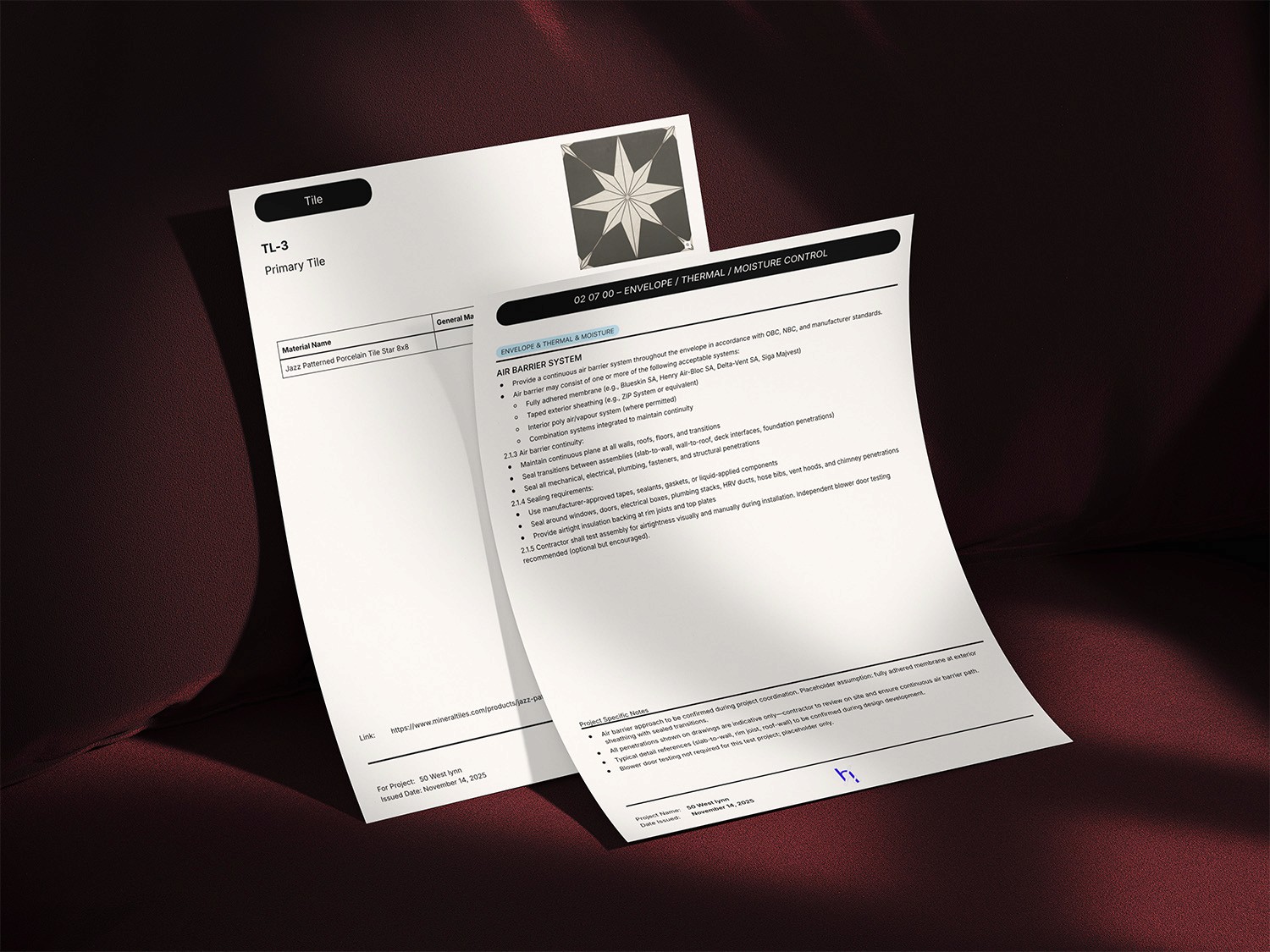 one click custom layout of all material and specification documentation