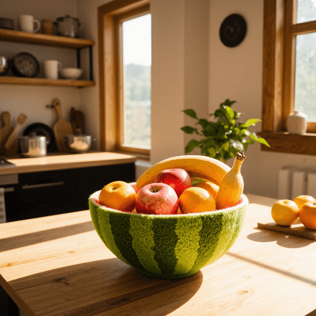 product photography of a piece of watermelon-shaped felt