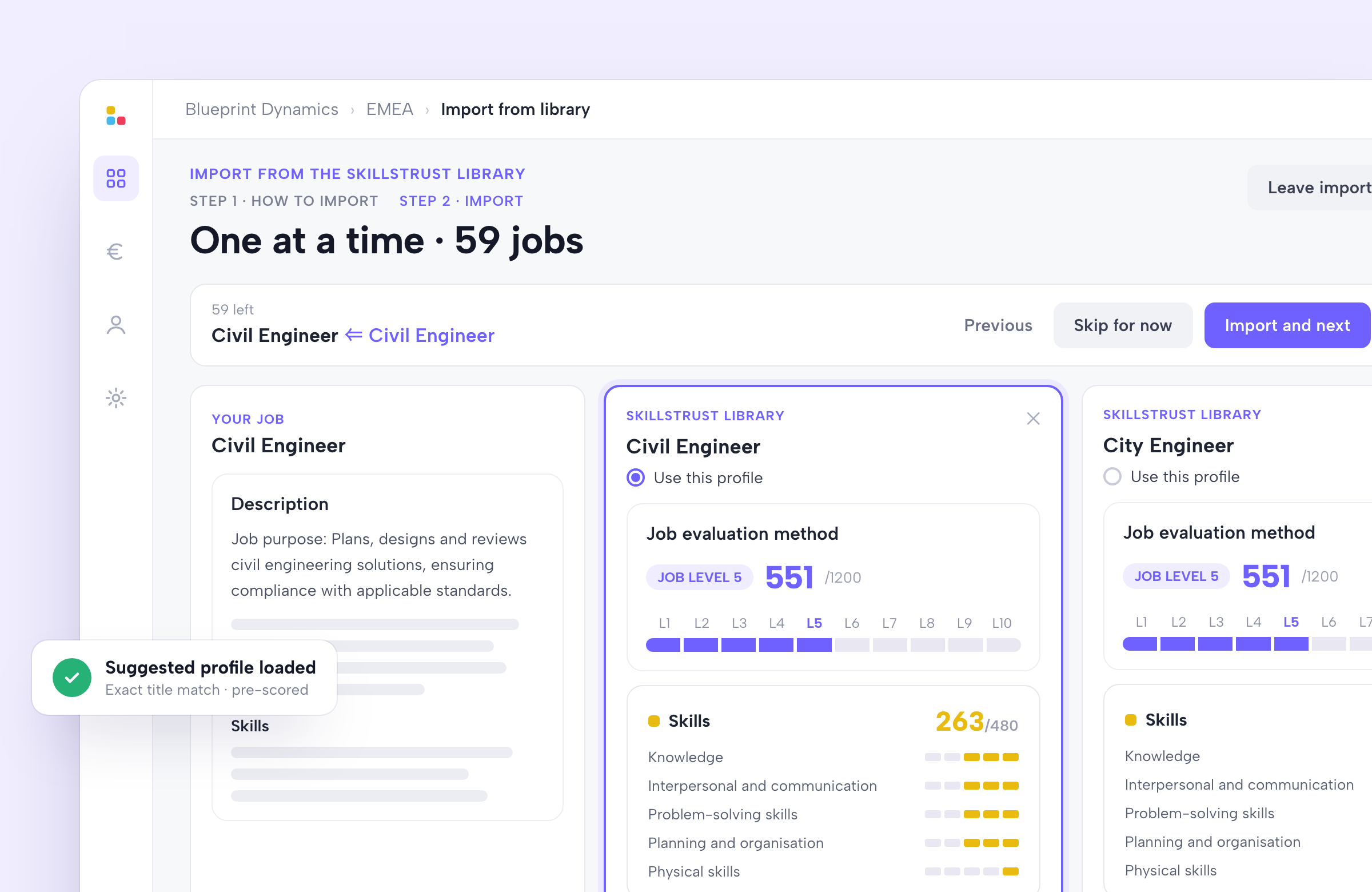 Illustration of matching a company job to a pre-scored SkillsTrust library profile