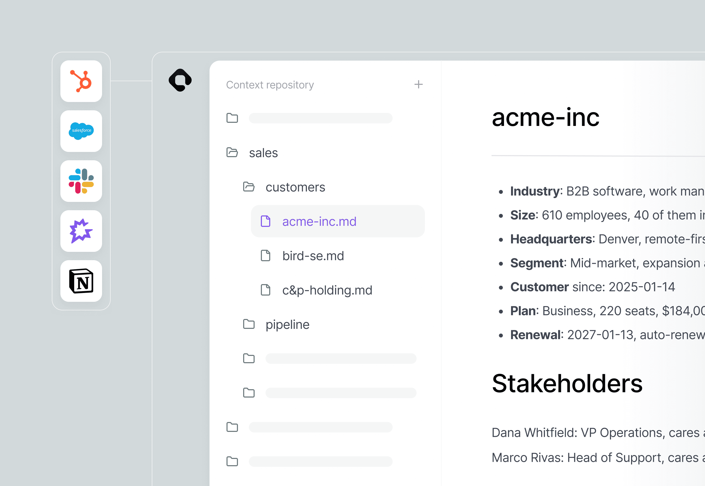 Qontext repository containing sales context