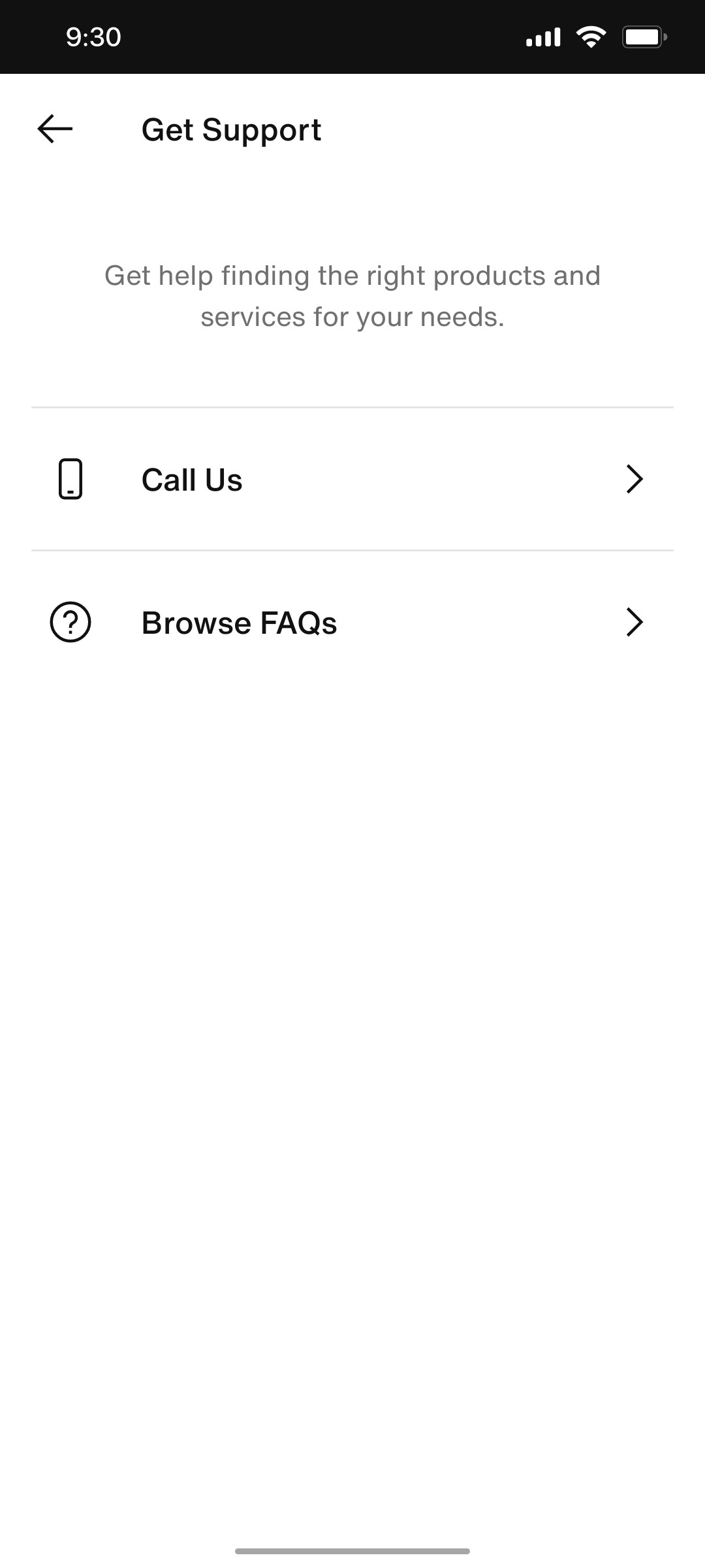 Nike App Get Support Screen