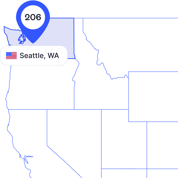 US map of 206 area code phone numbers and its coverage region