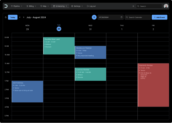 Screenshot of Calendar system from the software