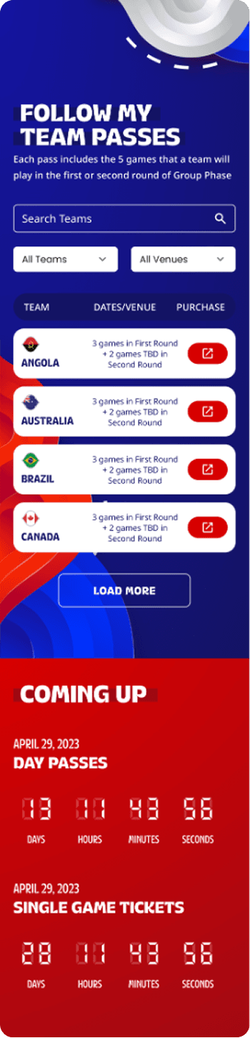 Mobile screenshot of 'Follow My Team Passes" page