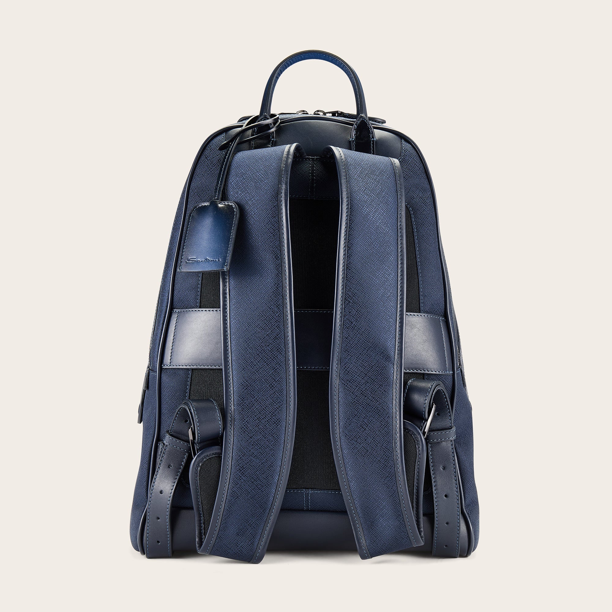 Blue Leather and Nylon Backpack - Mandelli UK