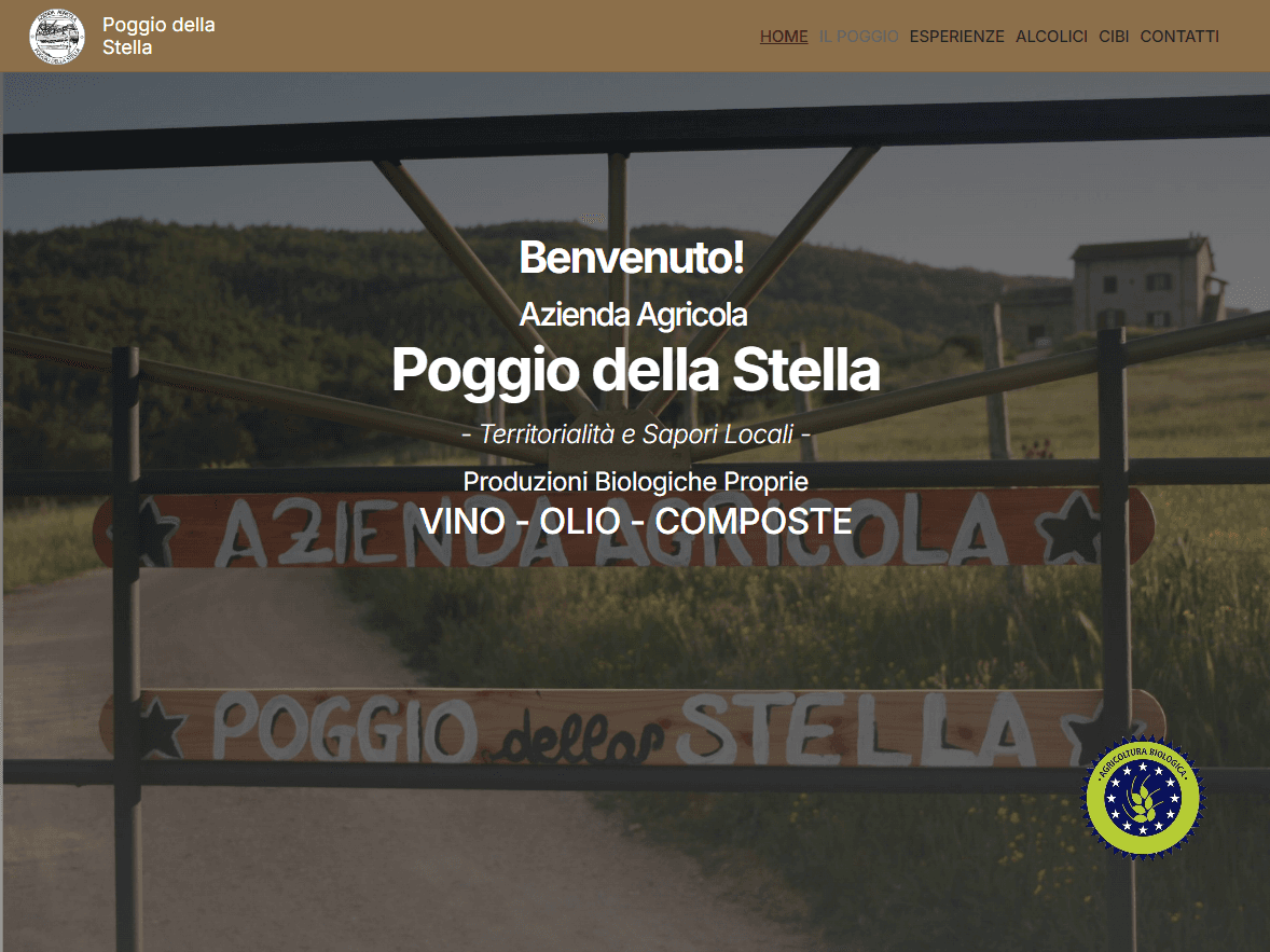 schermata iniziale di cantina poggio della stella tolfa fatto in seo da green code agency