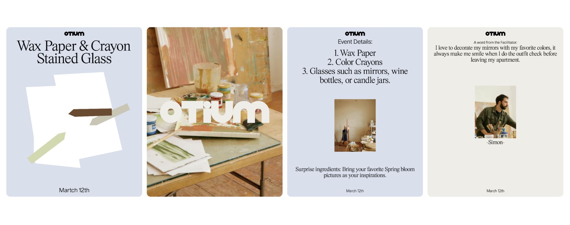 A secuence of designs to announce and explain the event details.