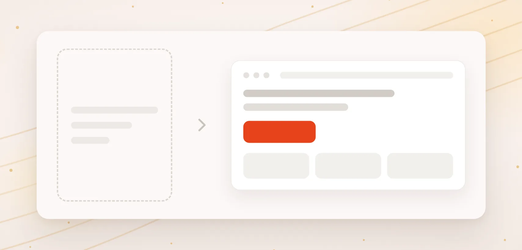 Ein Textblock, aus dem per Pfeil ein fertiges Seitenlayout entsteht