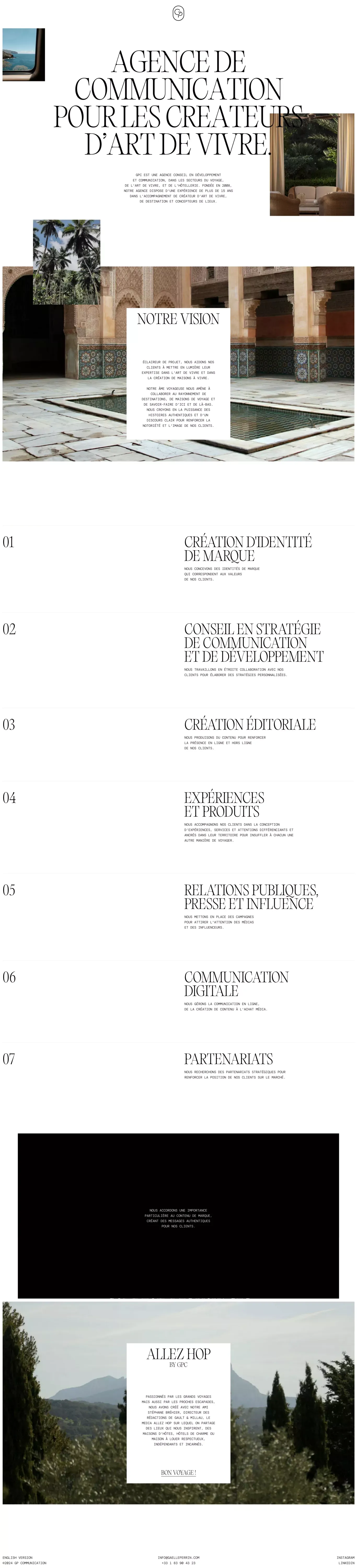 GP Communication portfolio page screenshot showcasing Design and Marketing design