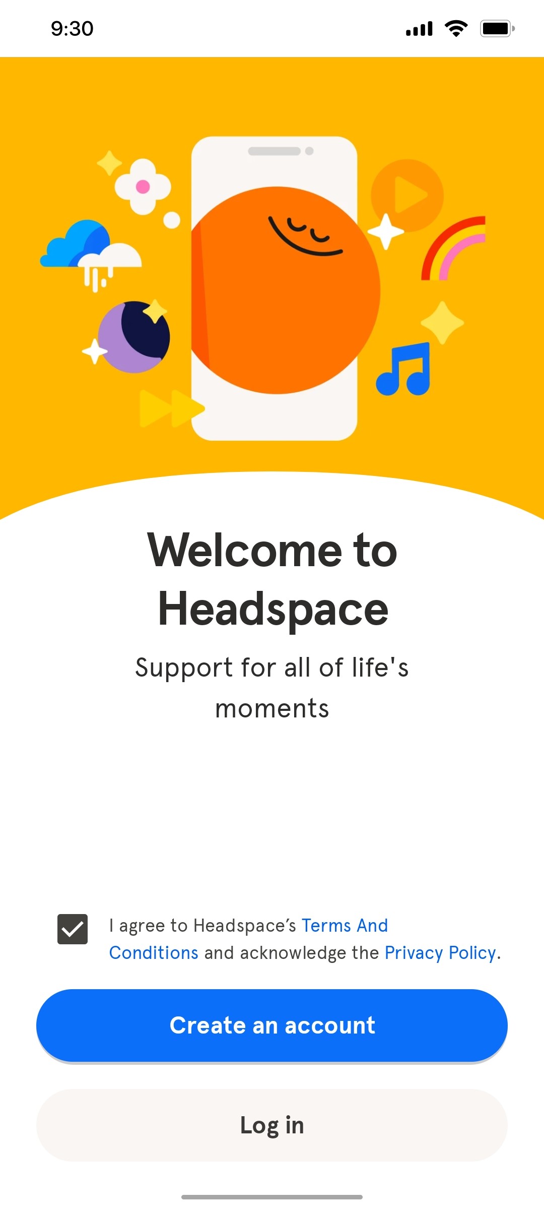 Headspace Welcome Screen agree 