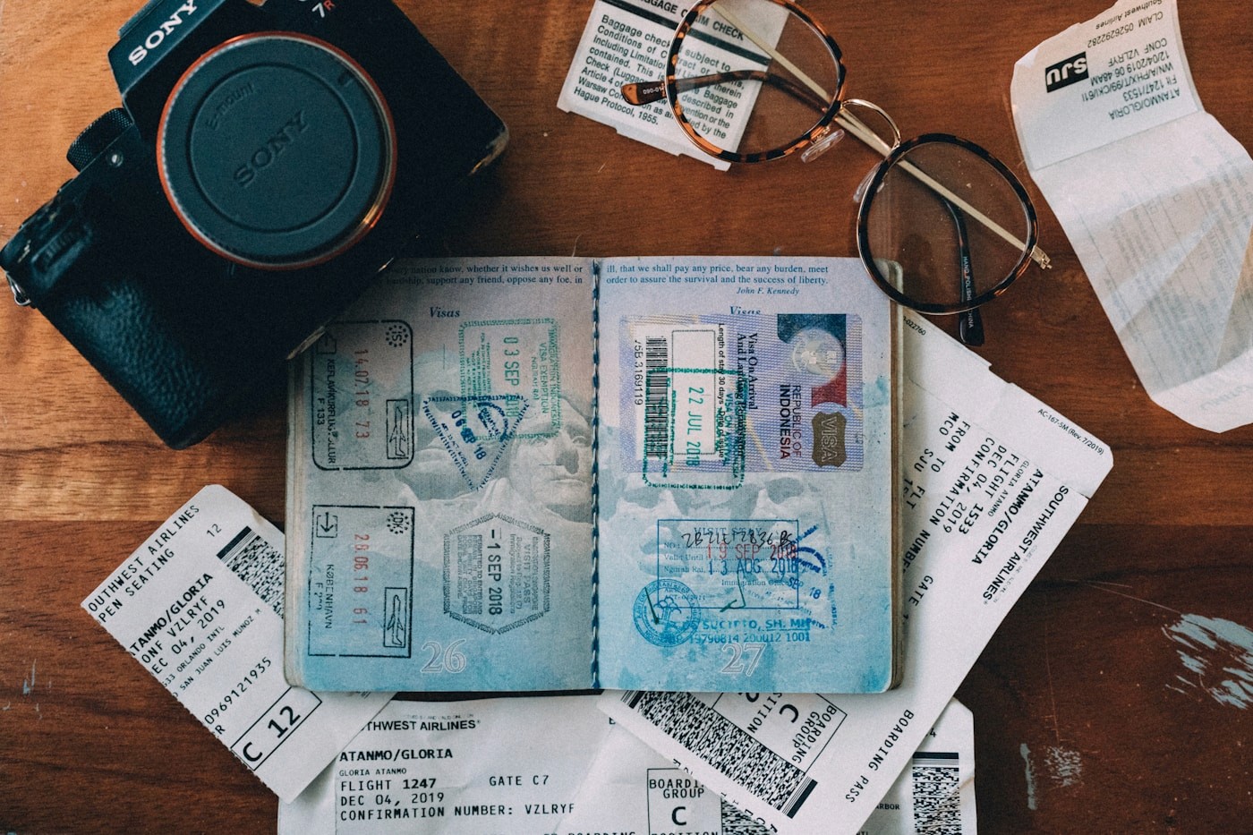 Passport, map and travel documents laid out for a Namibia trip