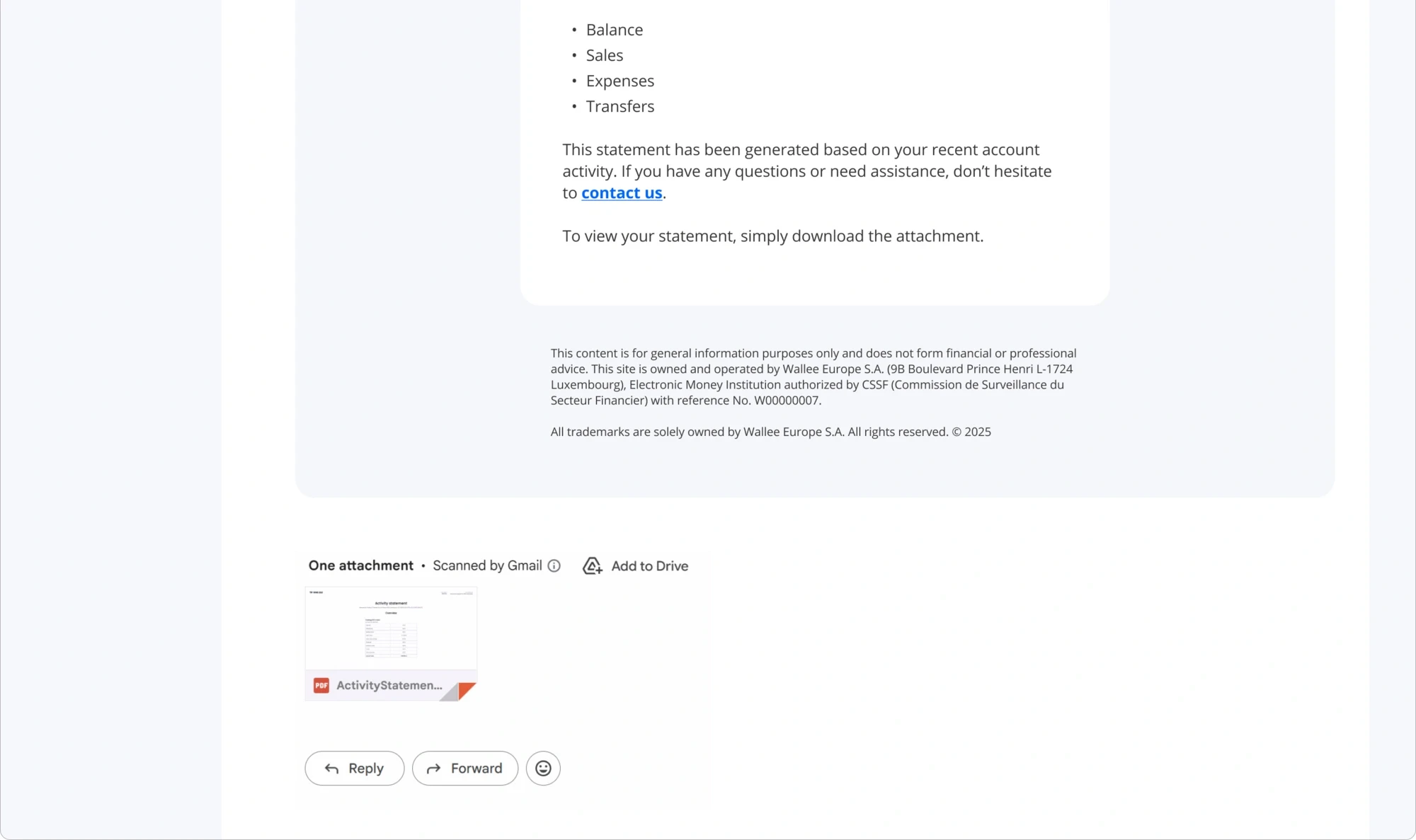 Account statement email from everestcard