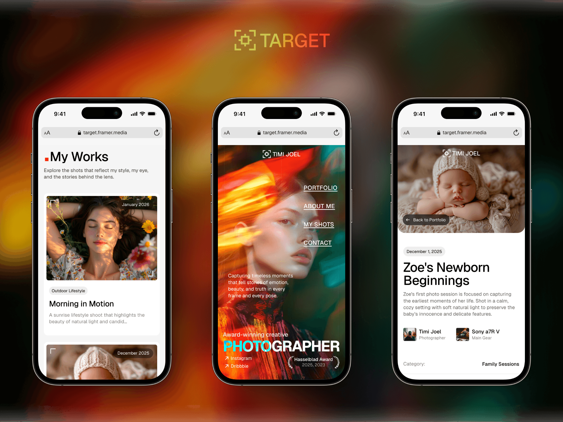 Figma designer in Netherlands - Target Photography Photographer Framer Template Mockup