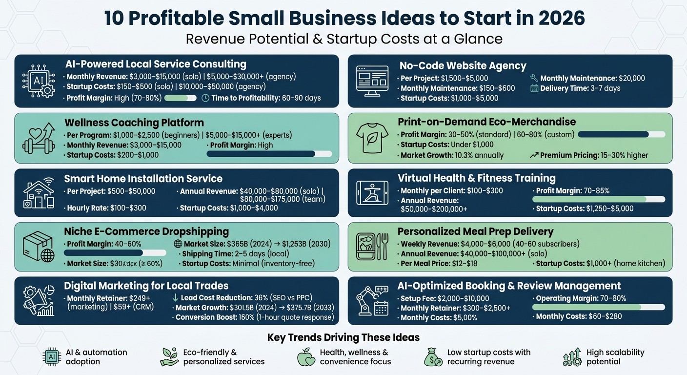 10 Profitable Small Business Ideas for 2026: Revenue Potential and Startup Costs Comparison