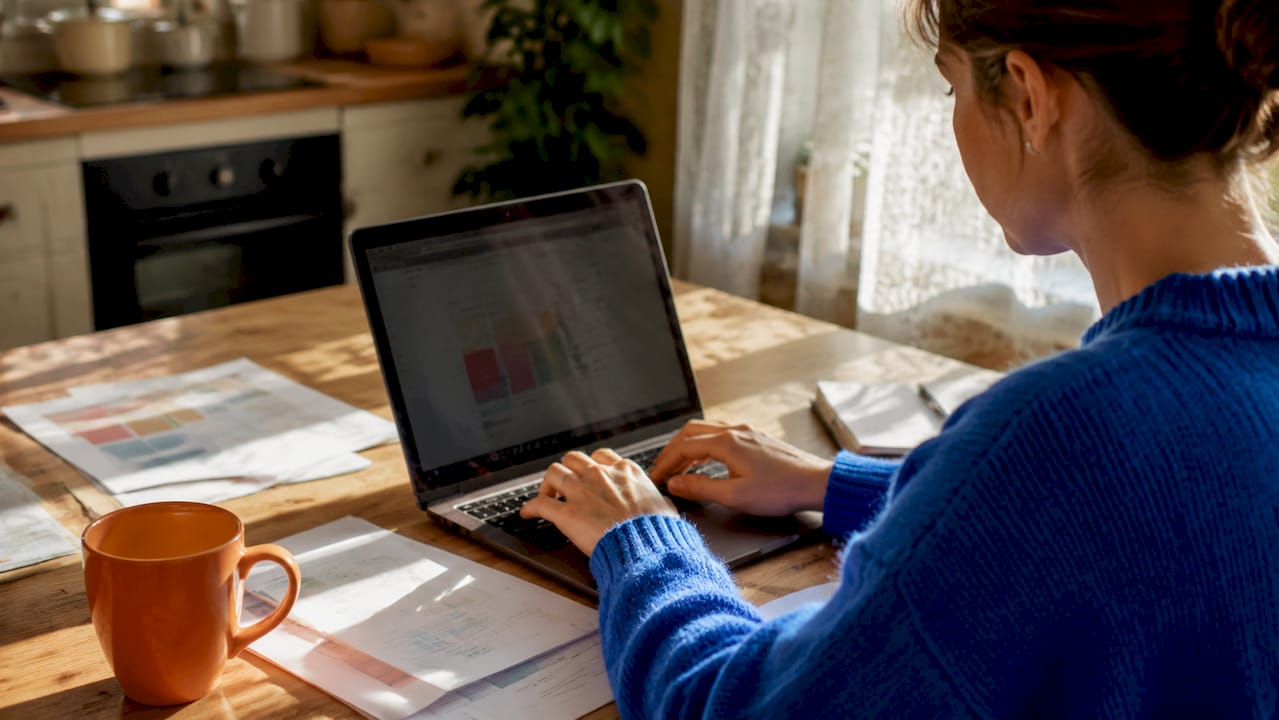 Hands typing on laptop in translation workflow