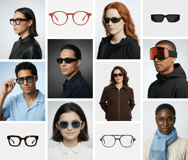 Four images feature a person wearing tank tops in different colors—white, green, blue, and red—paired with black pants against simple backdrops.