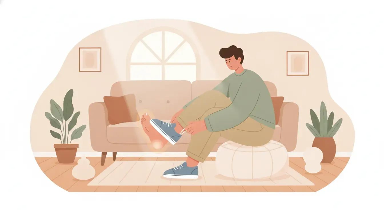 Person removing a shoe and resting the forefoot while using home care for Morton's neuroma