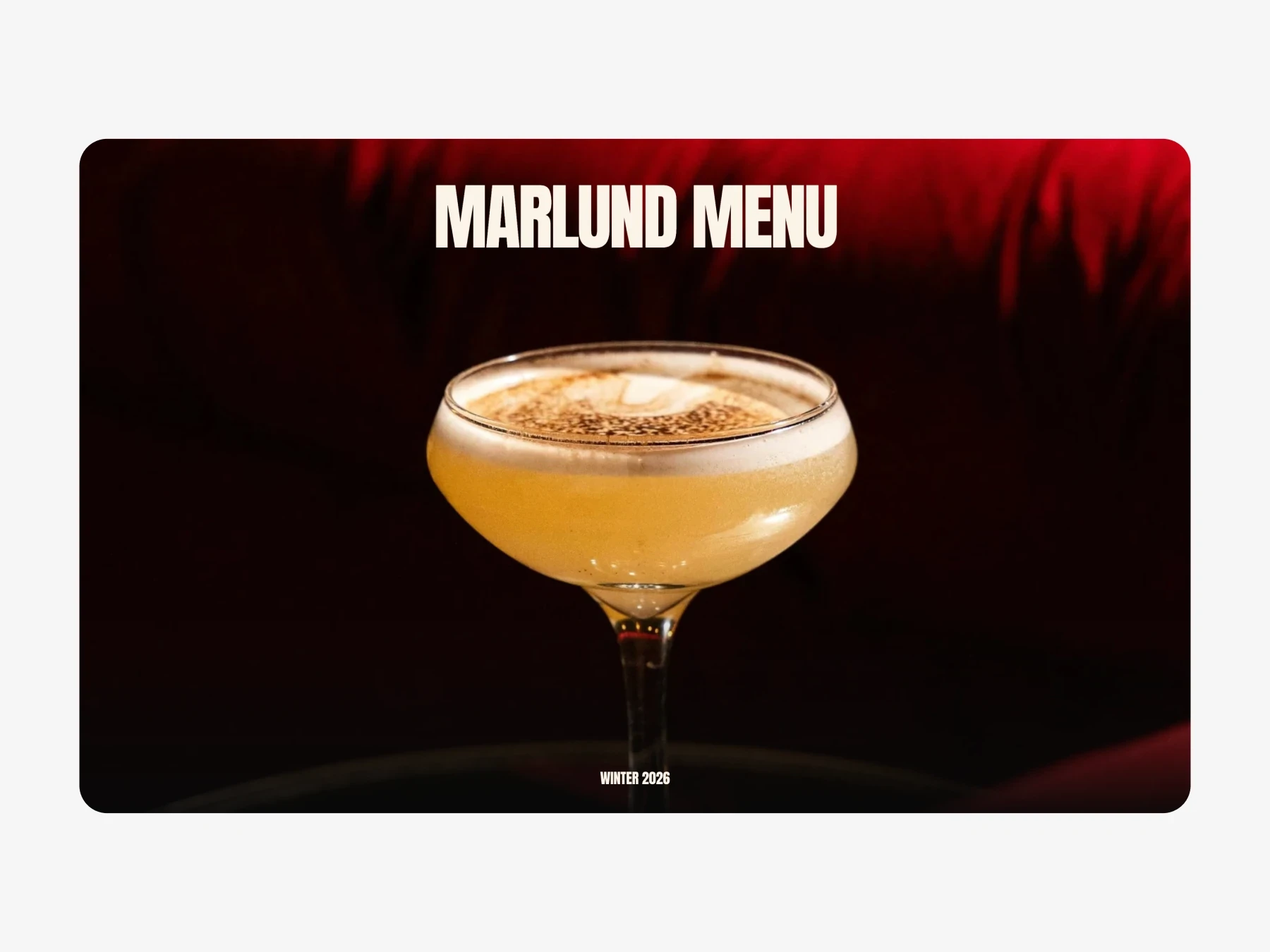 Restaurant website template menu section showcasing signature cocktail