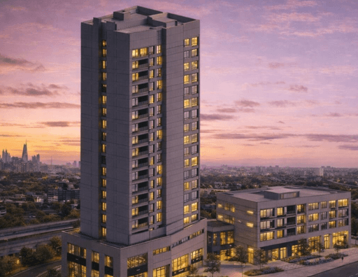 Modern luxury home at sunset, featuring large glass windows reflecting orange sky. A tranquil pool and deck enhance the serene, elegant atmosphere.