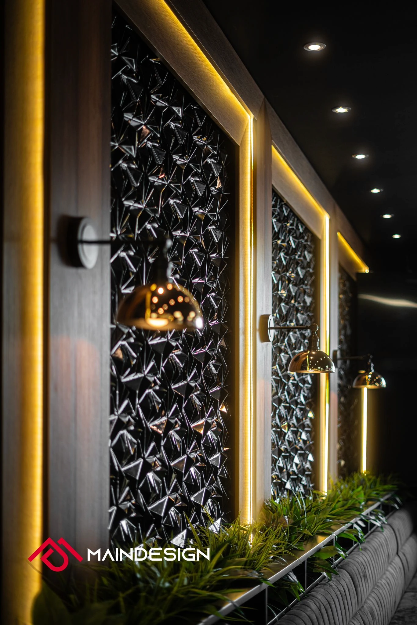 Modern lobi dekorasyonu için 3D brüt beton panel uygulaması