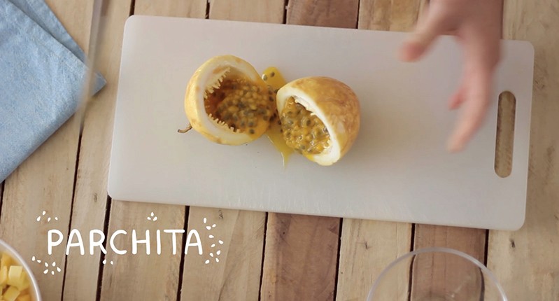 parchita fruit cut in half