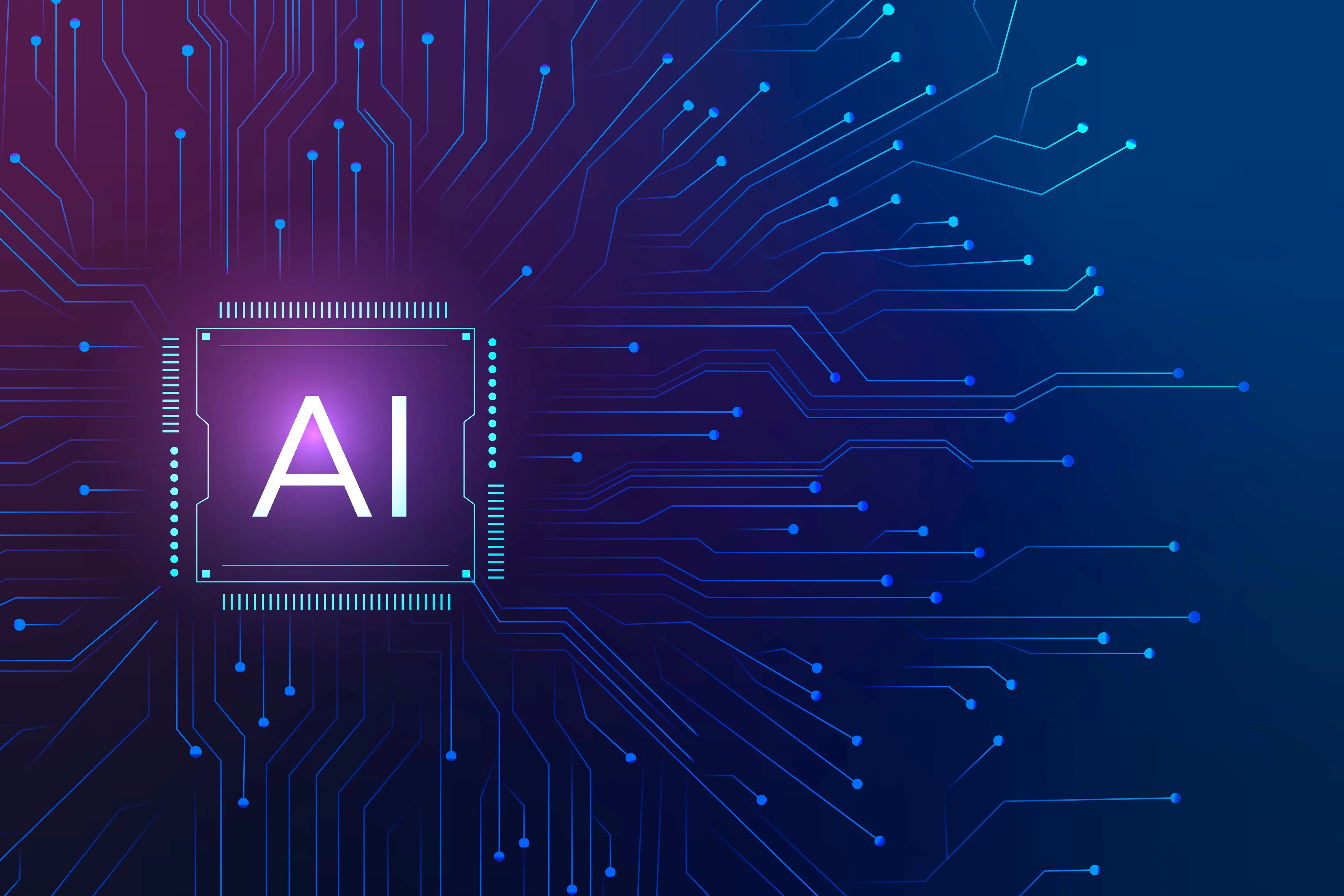 Ilustração de um chip e rede de conexões em referência a machine learning