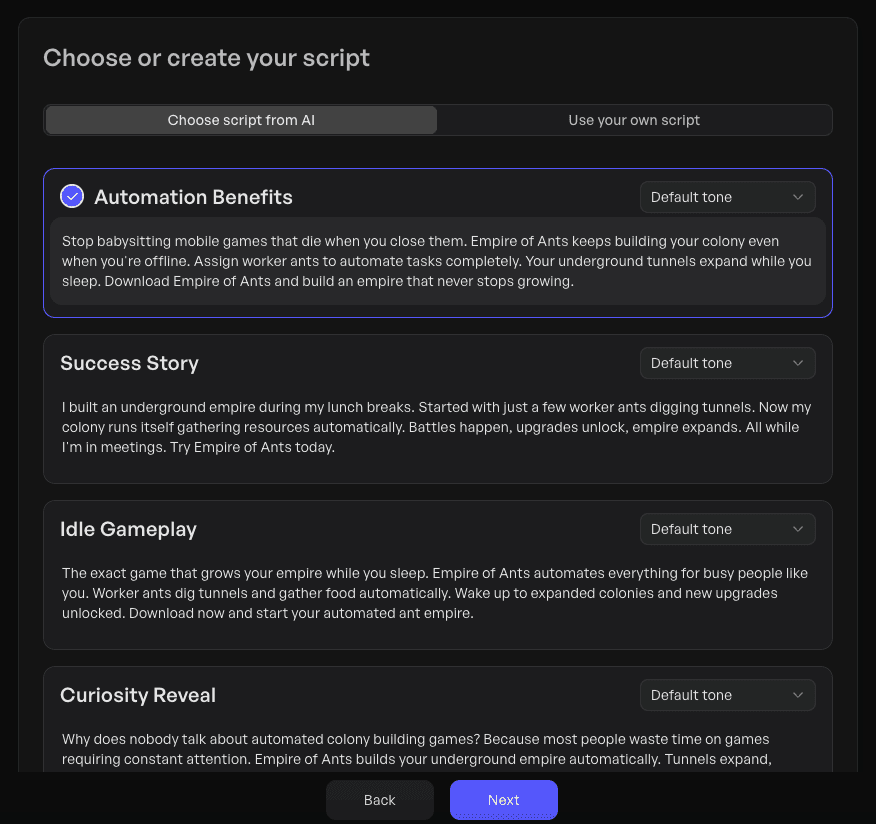 SS Choose or create your script