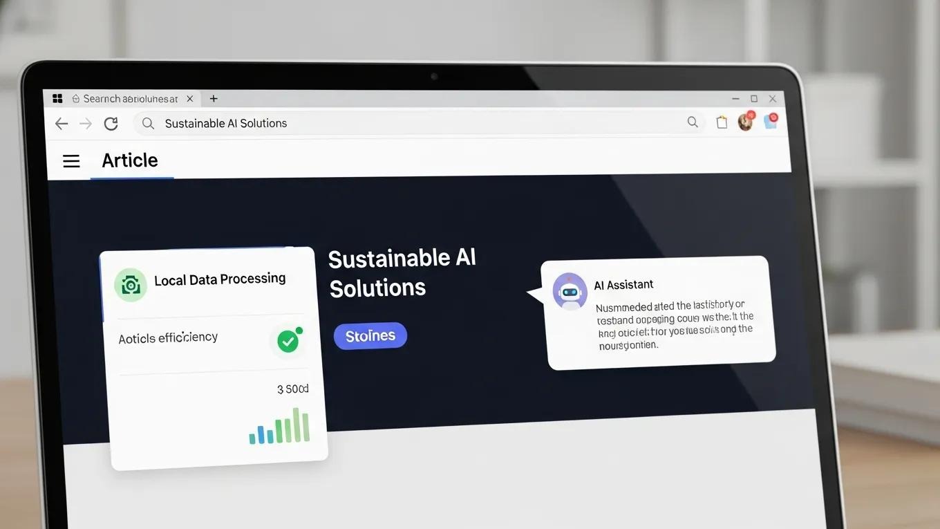 Close-up of a laptop screen showing features of an AI privacy browser