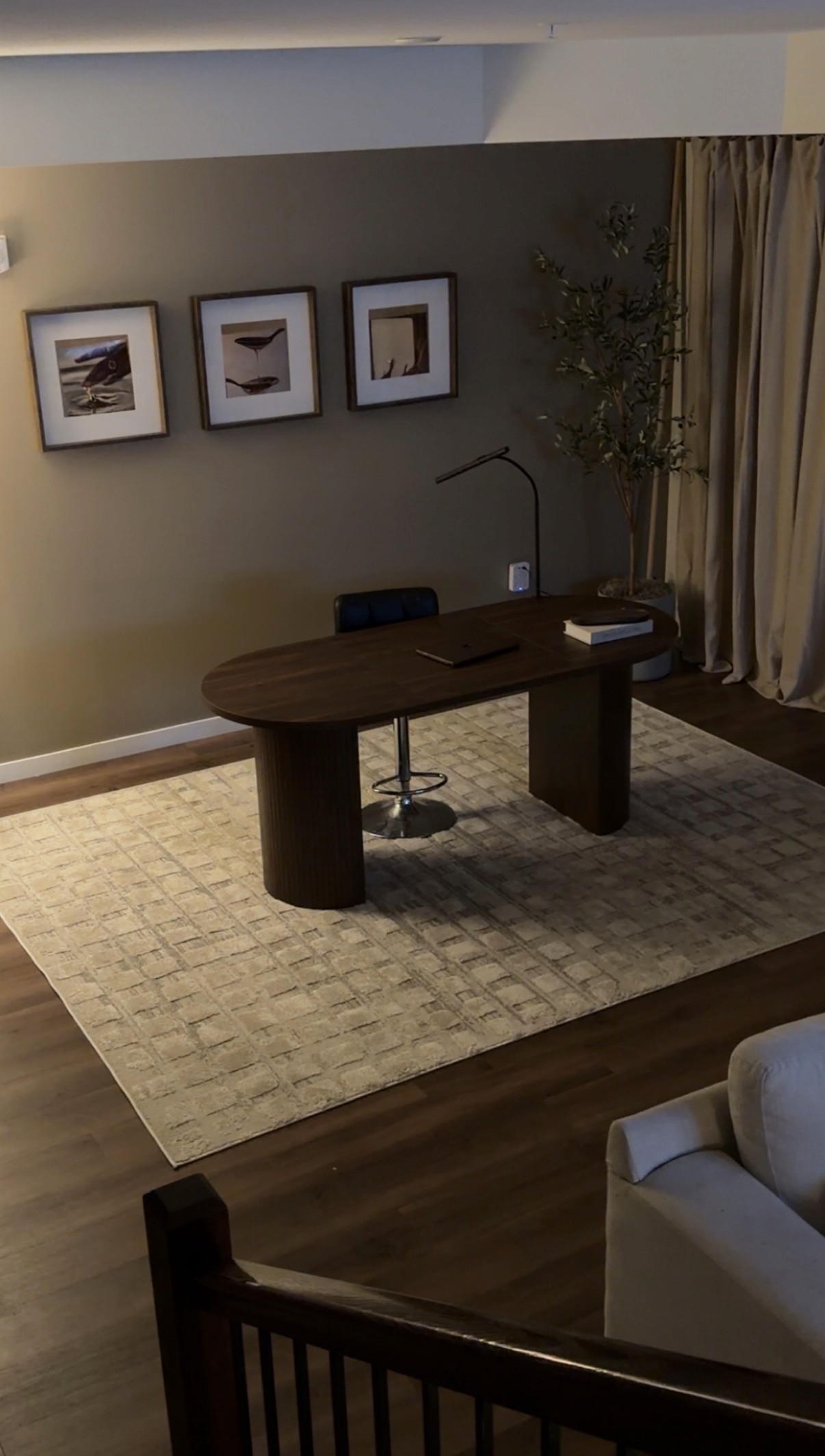 Desk assembled with curtain rod installed in a Twin Cities home
