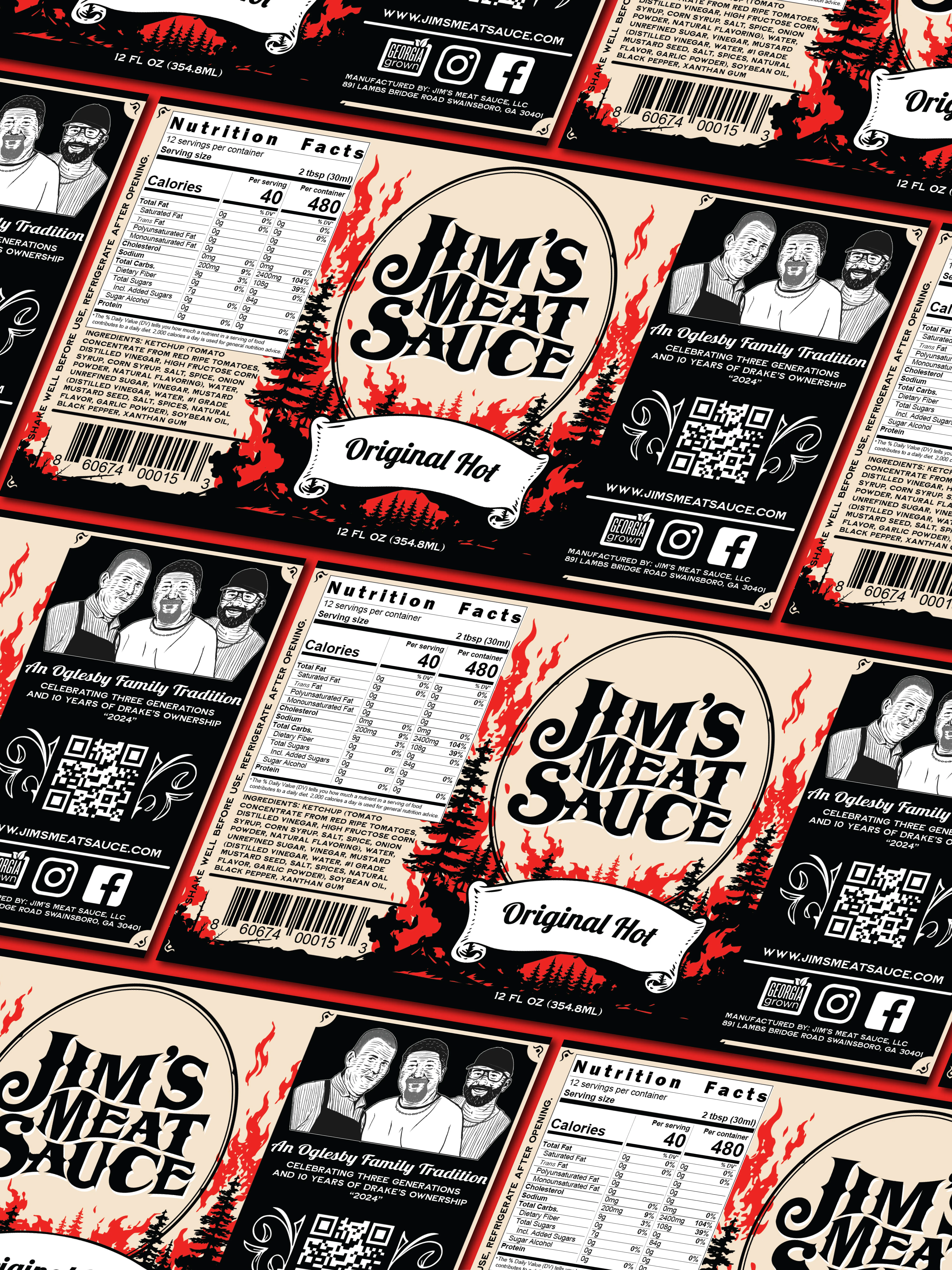 Jim's Meat Sauce hot recipe bottle packaging mockup Pattern