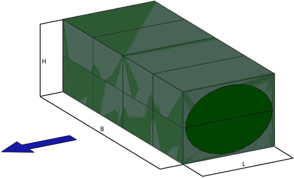 3D-Modell einer orangen Verpackung mit U-Form. Produktverpackung, Karton