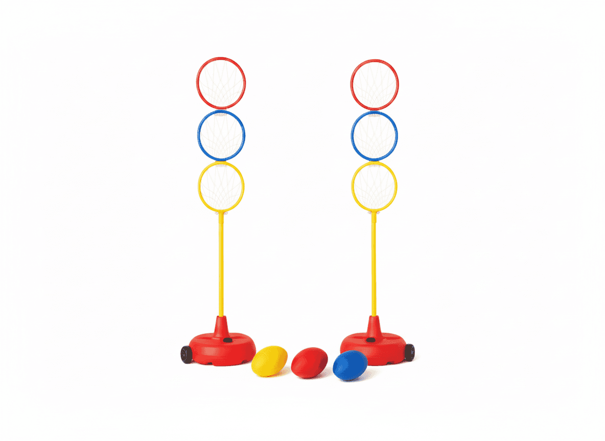 Jeu Cardiogoal complet à louer à Montréal – 2 buts à cercles colorés et 3 ballons en mousse
