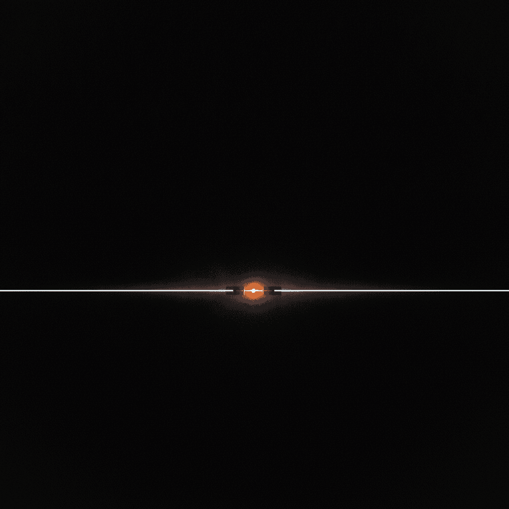 Single thin orange line of light bisecting a deep black architectural void