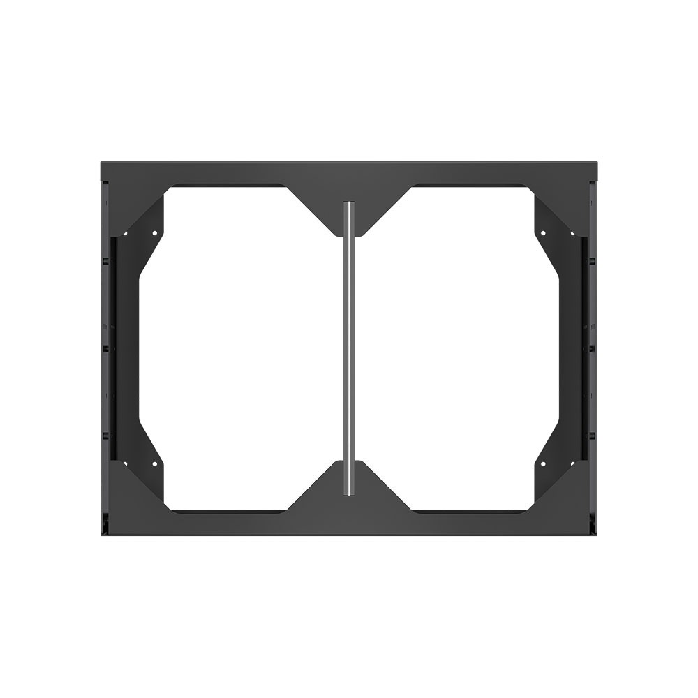 Black metal frame with two octagonal openings.