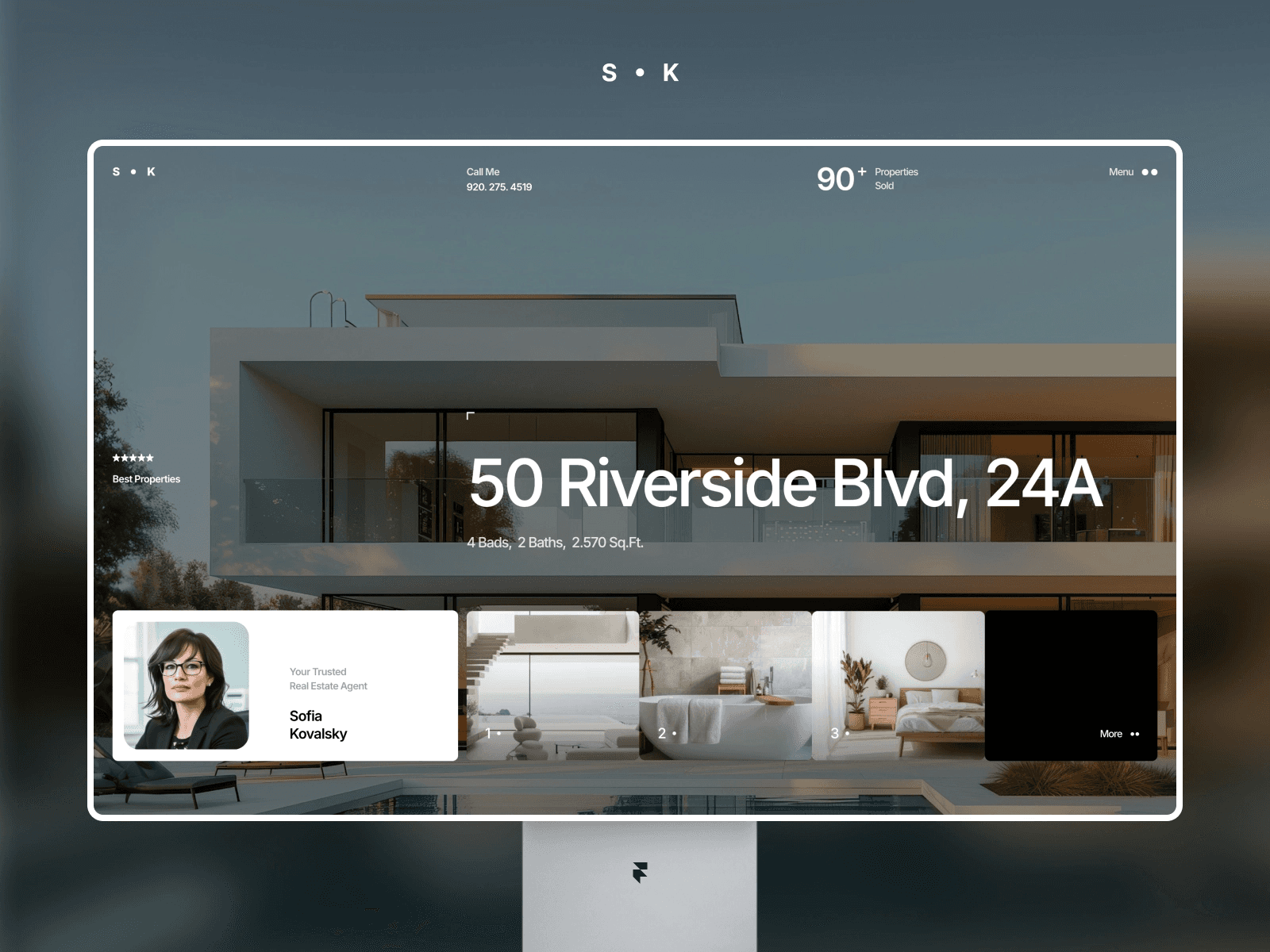 Real estate agent Framer template hero section