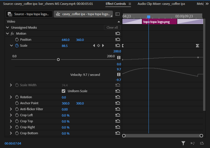 Key framing & Velocity Adjustment