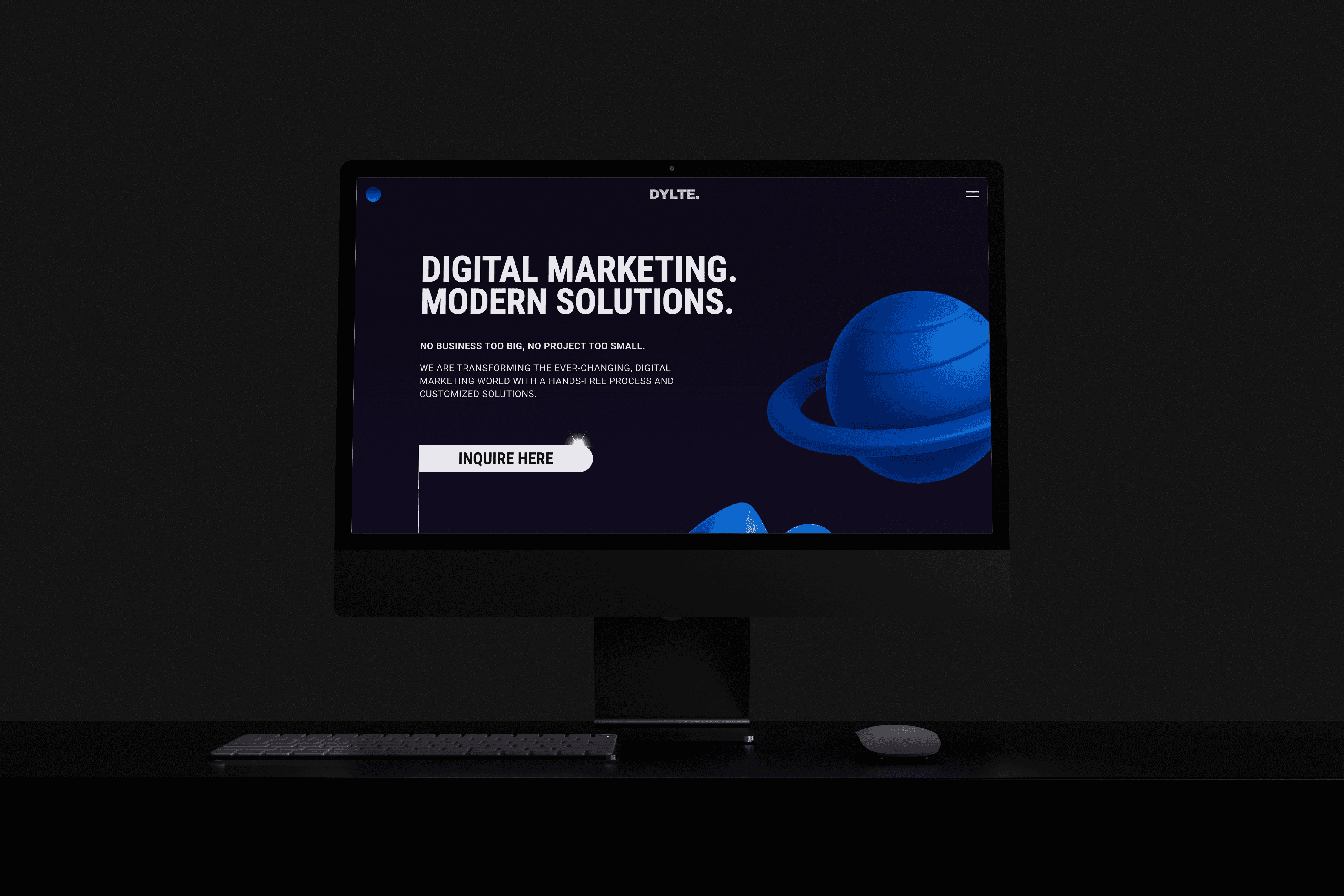 a dark room with a large monitor showcasing a website