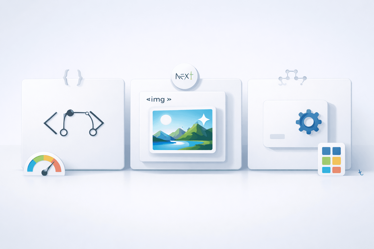 Illustration of three ways to use SVG in React/Next.js: inline markup, image asset, and reusable component blocks.