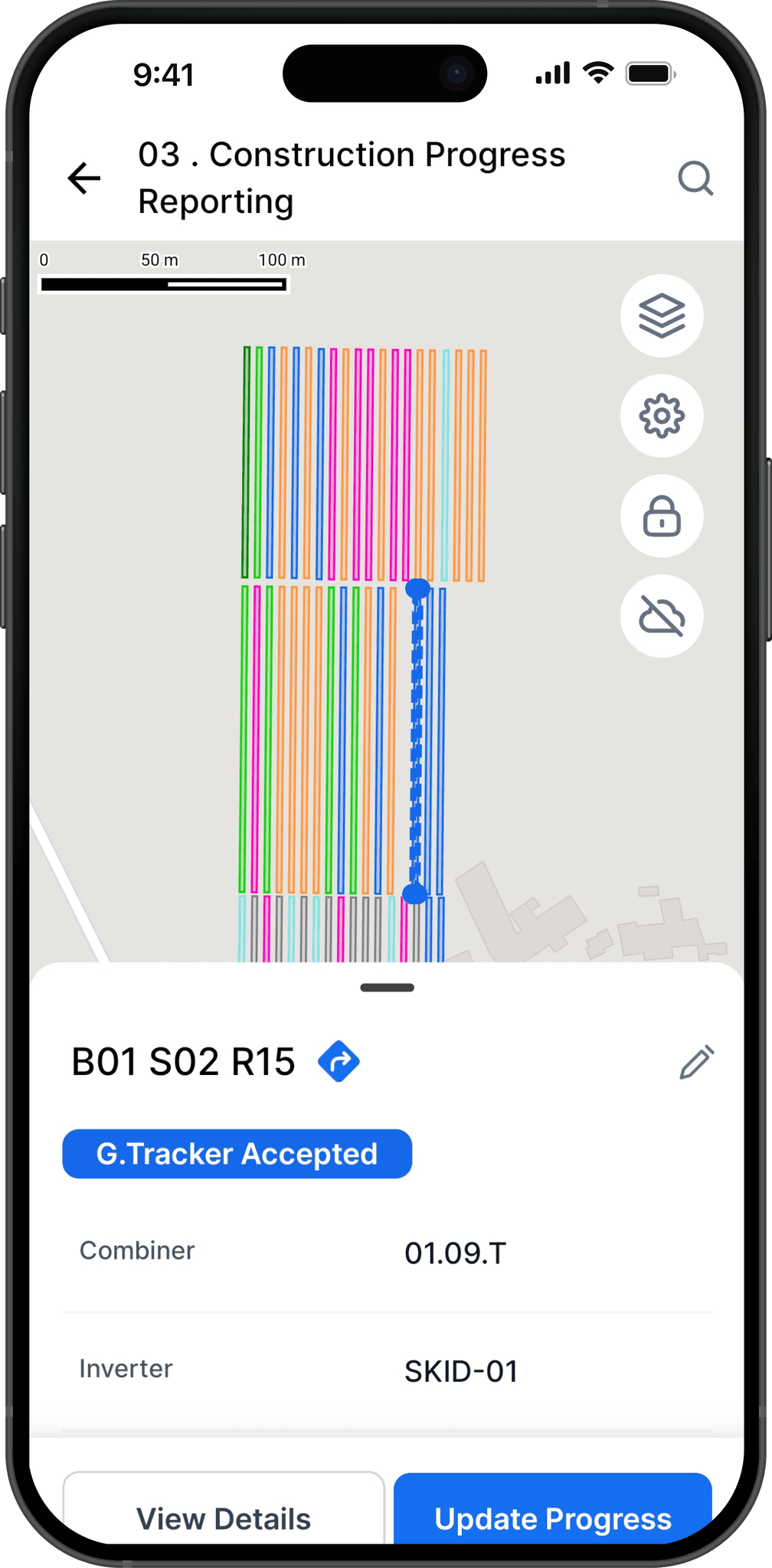 A mobile screen displaying a bar graph with various colored bars and options for data visualization.