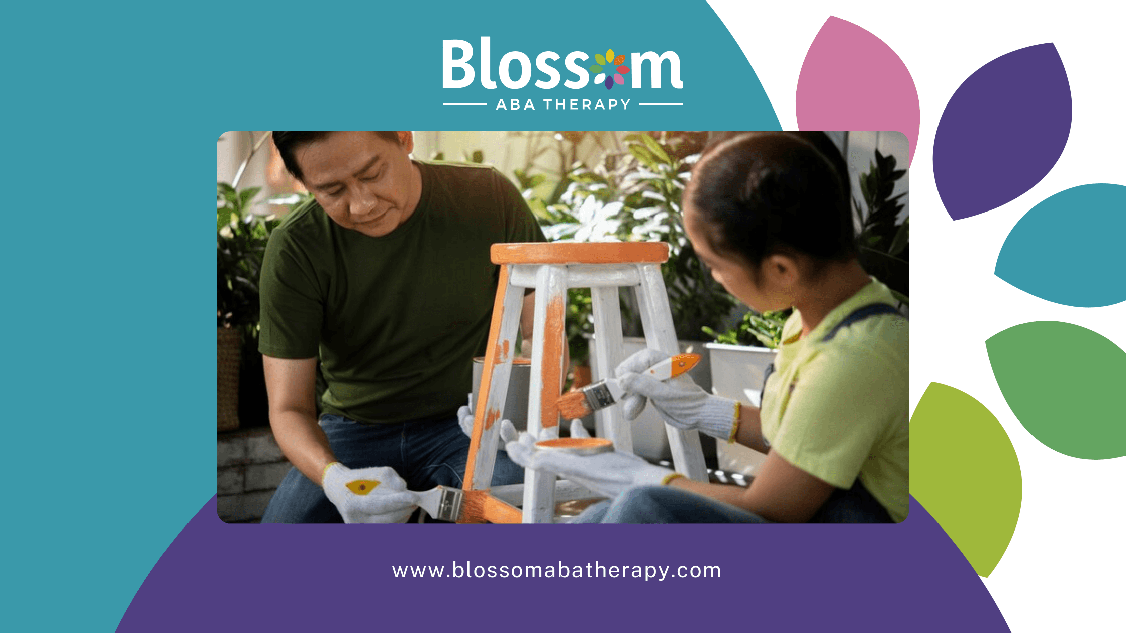 Two autistic adults painting a stool chair