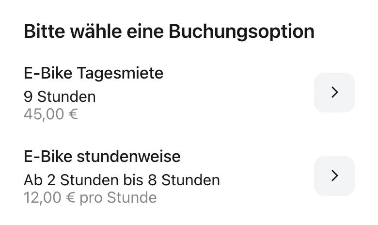 Zwei Mietoptionen für ein E-Bike: Tagesmiete und stundenweise