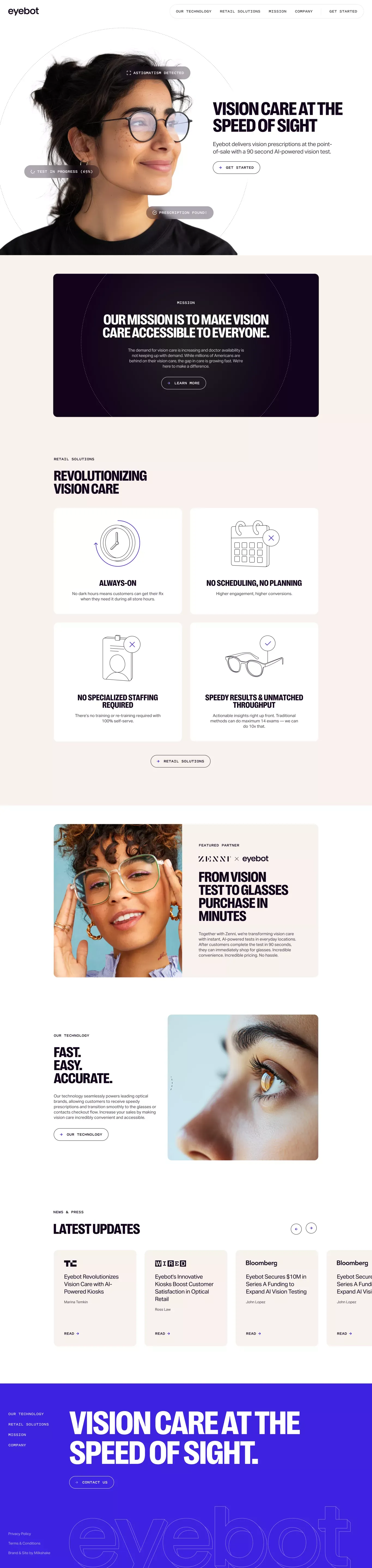 Vision Care at the Speed of Sight – Eyeb landing page screenshot showcasing Health & Fitness and Medical design