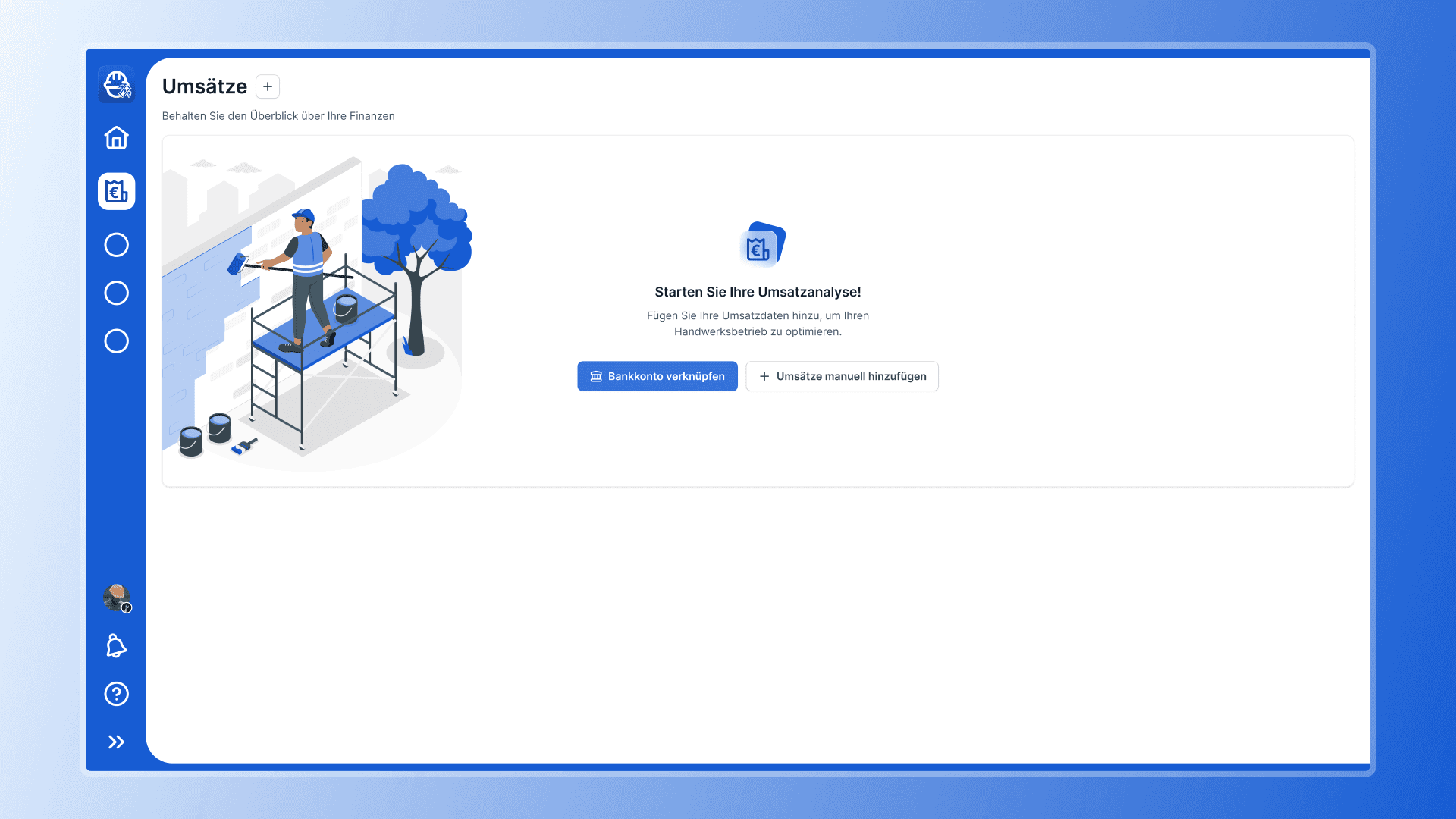 Empty State of the revenue screen with a friendly illustration and call to action