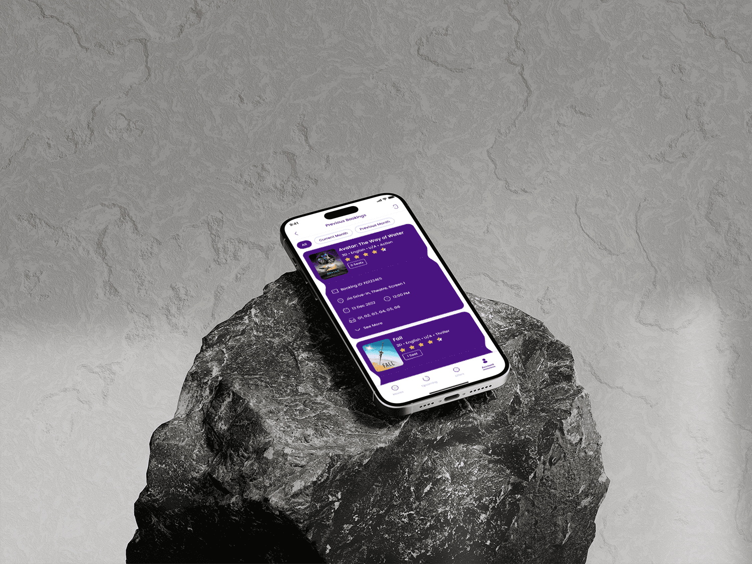 Phone screen showcasing movie tickets in Qube app