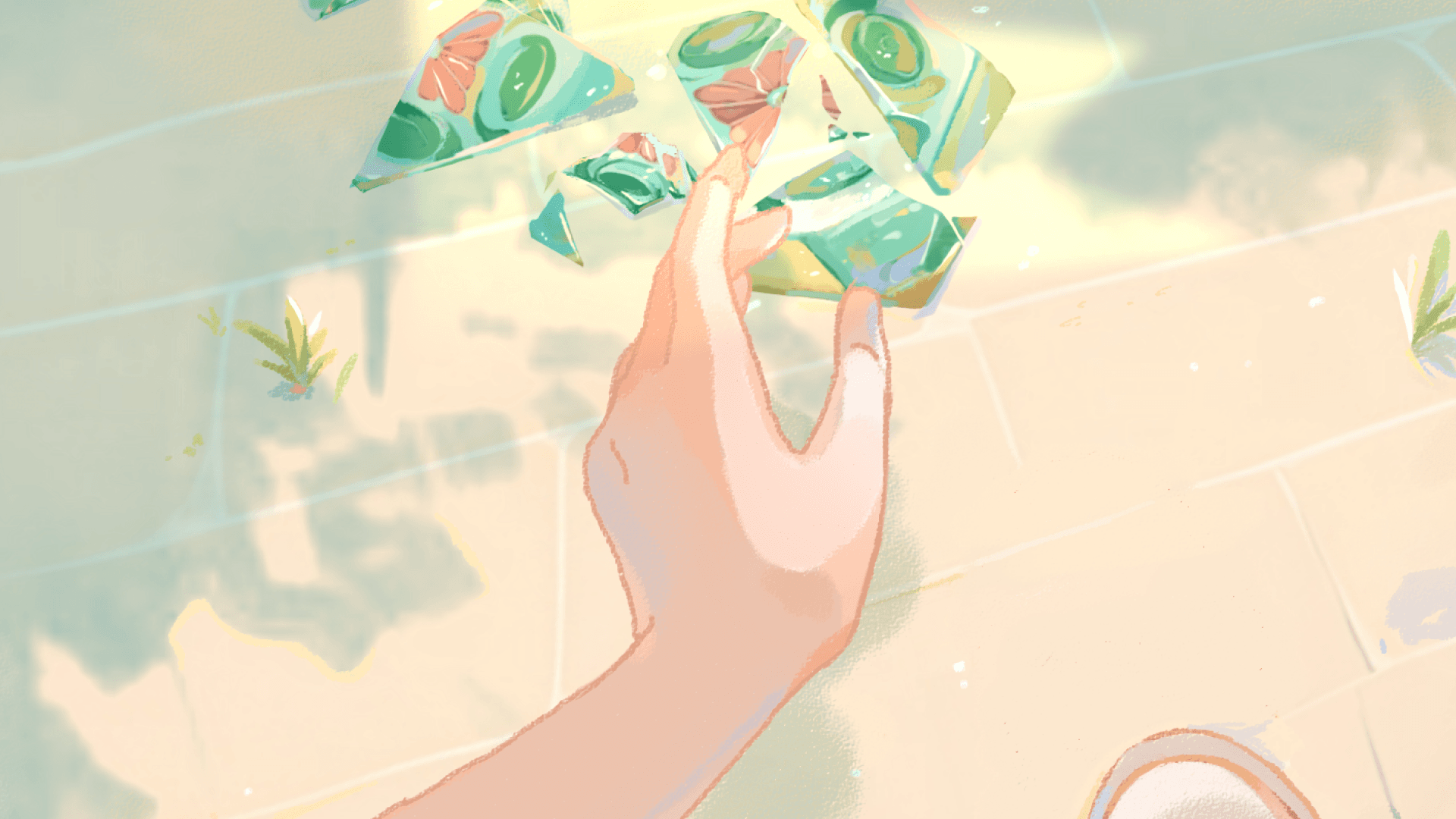 玩家拾起破碎的花磚，即將在遊戲中一探究竟