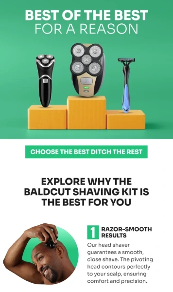 Email from Baldcut showing three Baldcut products arranged like a leaderboard, promoting them as the top choices.