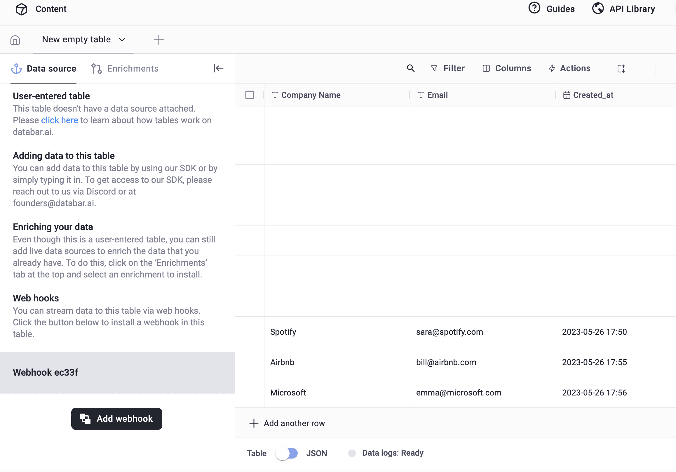 Databar webhooks installed