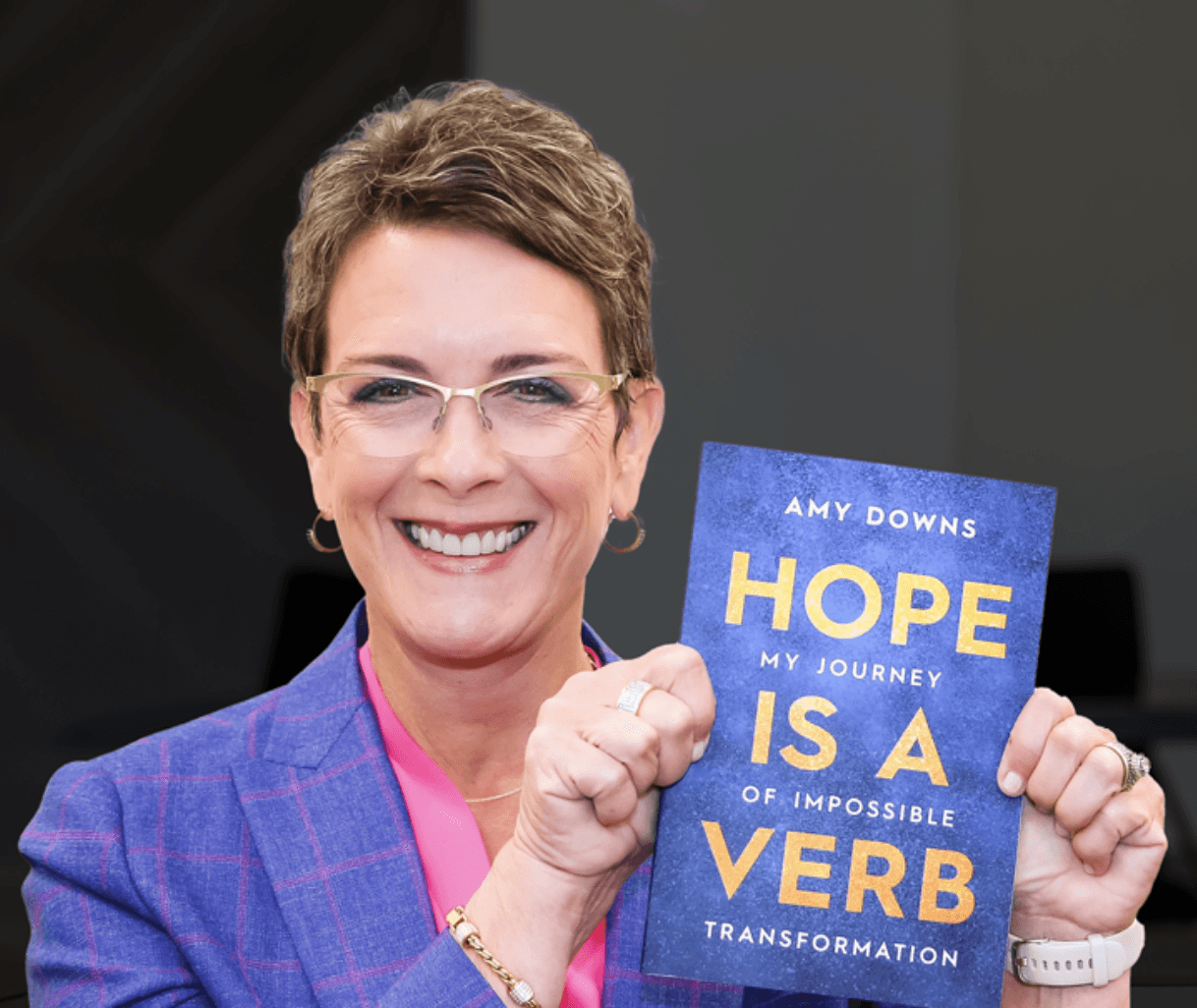 Photo of CEO Amy Downs of Allegiance Credit Union and her book Hope is a Verb