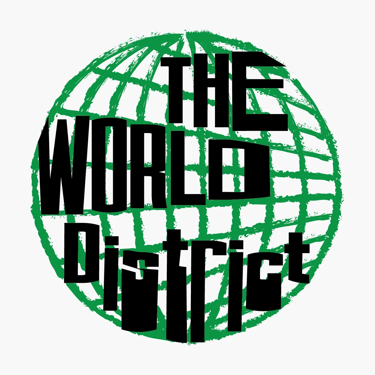 100 Logos #25: The World District wordmark in rough sketchy type over a textured wireframe globe