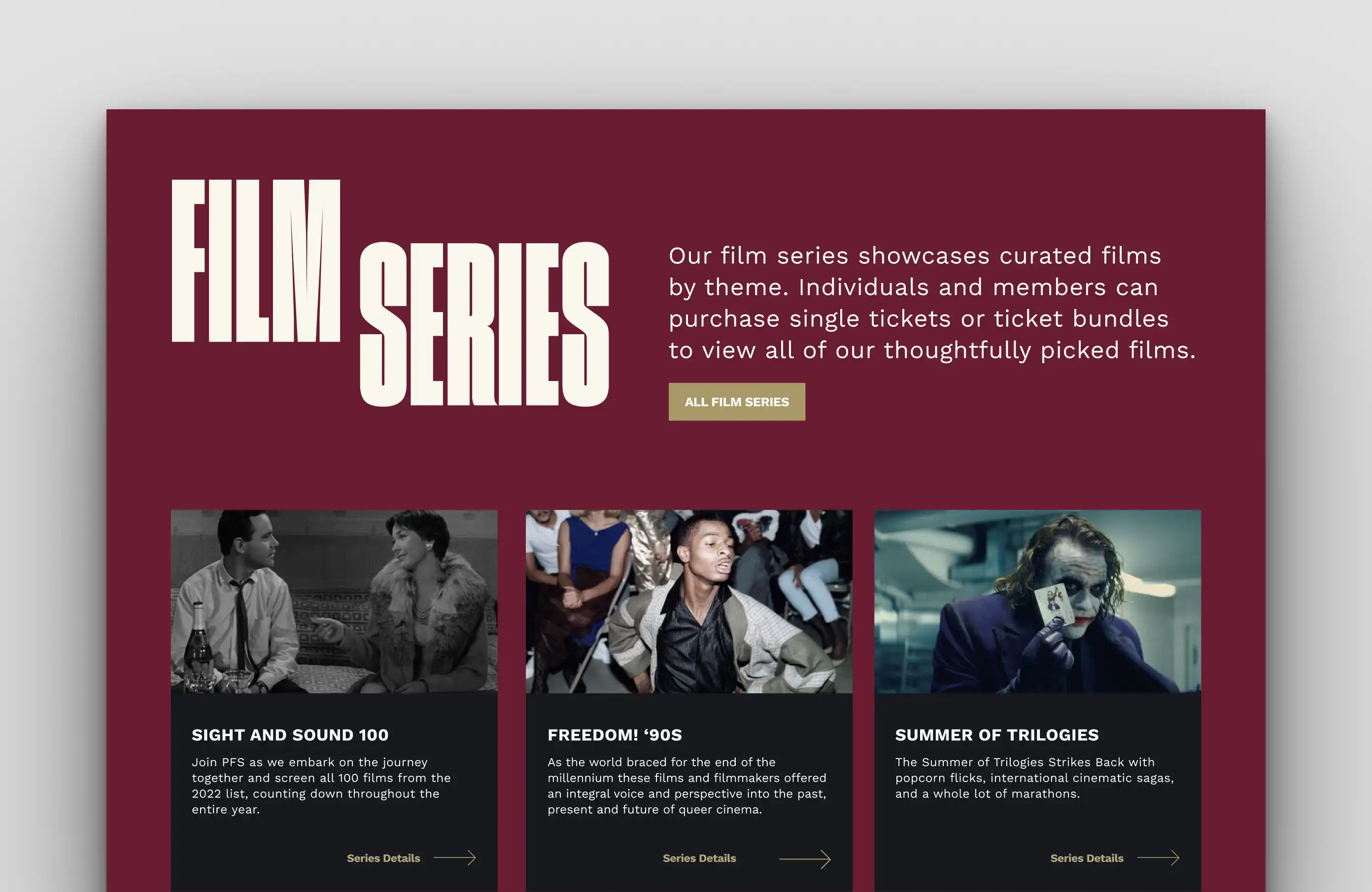 Philadelphia Film Society website design by Armor